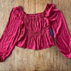 Melrose and Market burgundy Red Smocked Long Sleeve Blouse